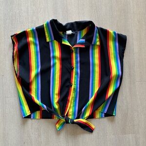 Dolls Kill One By One Rainbow Tie In Front Shirt
